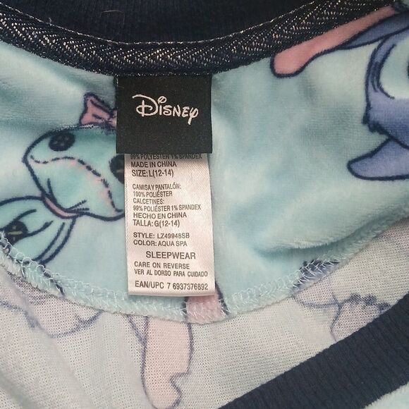 Stitch Disney super soft plush feel 2 pc  PJ pajama set  Sz L (12-14) NWOT - Picture 9 of 9